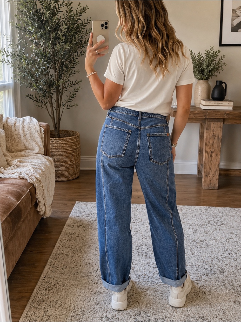 Jessica Simpson Myrtle Barrel Leg Jeans Medium Wash Seam Detail High Rise Sz 10 - Picture 7 of 9